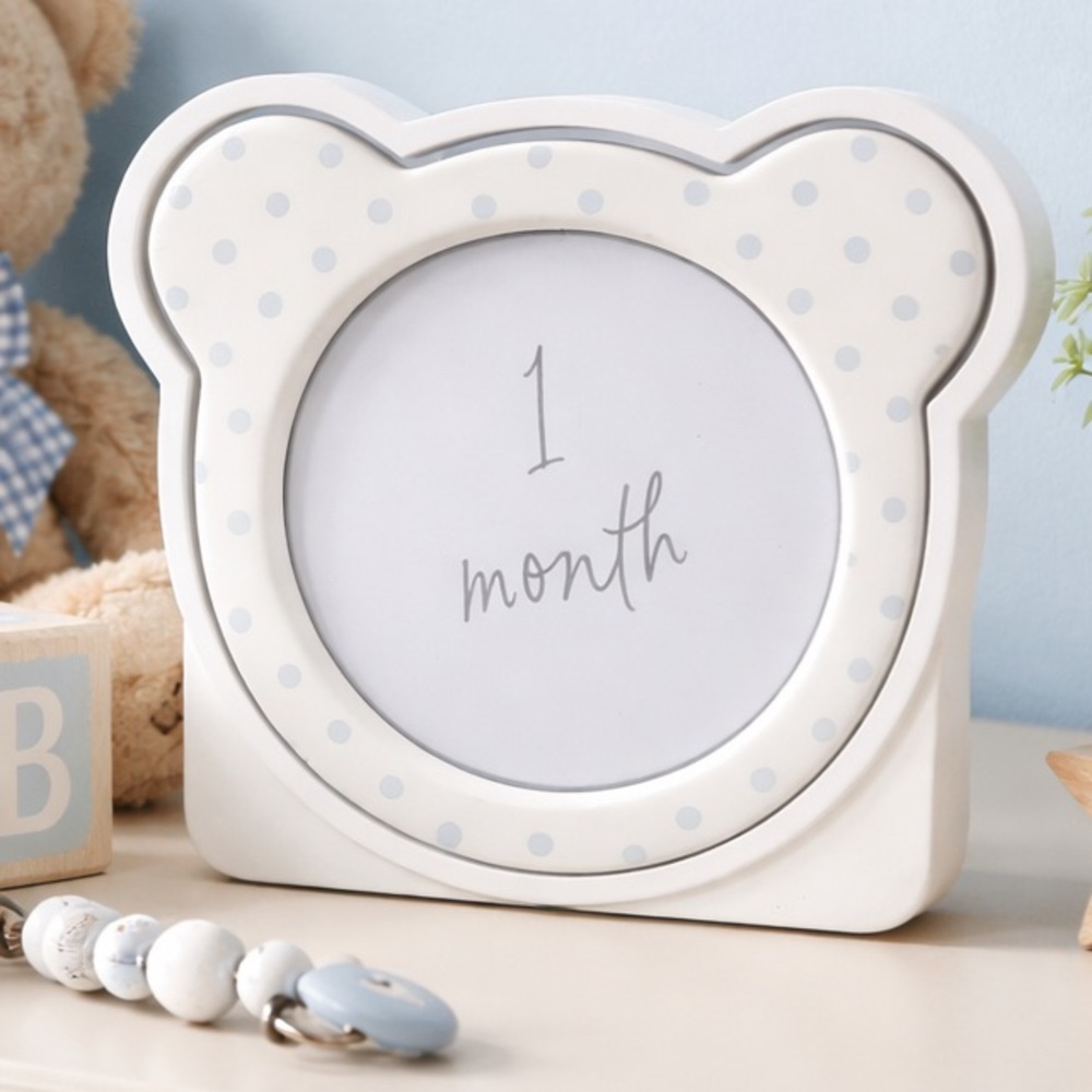 Hallmark Cream and Light Blue Bear-Shaped Baby milestone frame